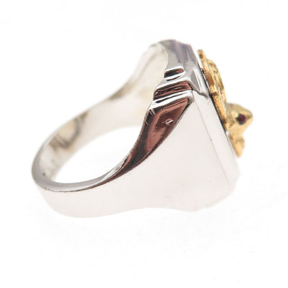Clark & Coombs Sterling Silver 2-Tone Antique Enamel Order of Elk Ring Size 9.25