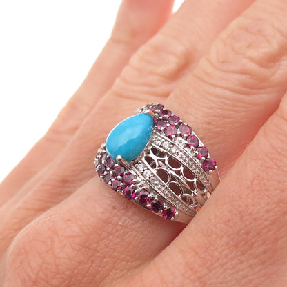 Chuck Clemency 925 Sterling Silver Real Turquoise Amethyst Topaz Ring Size 8.25