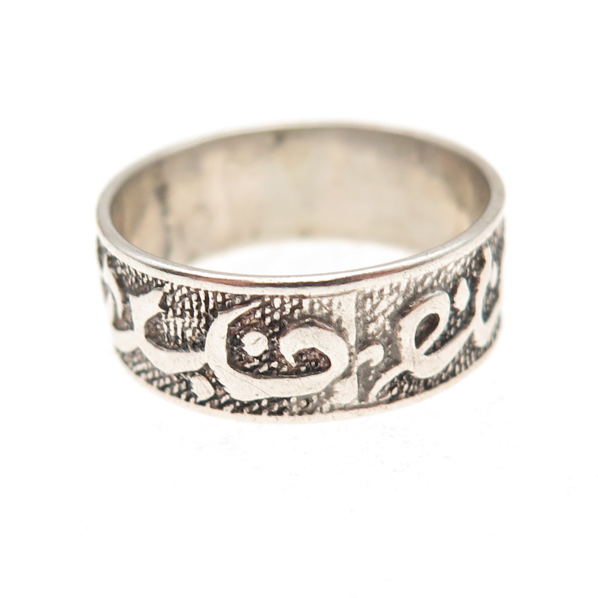 925 Sterling Silver Vintage Arabic Script Oxidized Band Ring Size 8