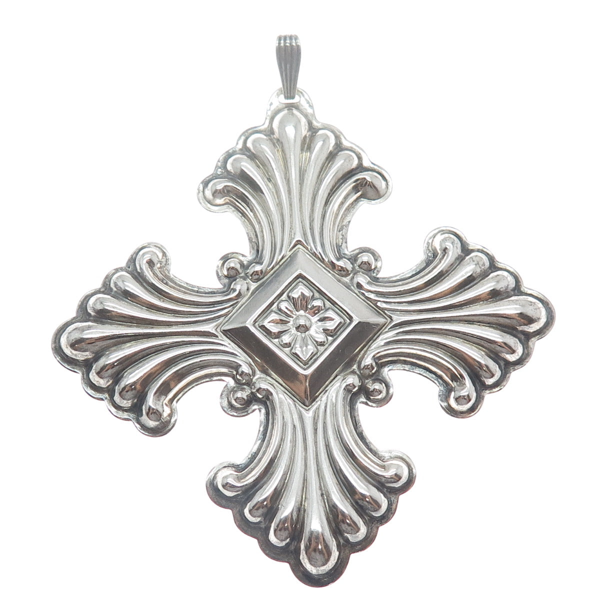 REED & BARTON 925 Sterling Silver Vintage 1973 Christmas Cross Oxidized Ornament