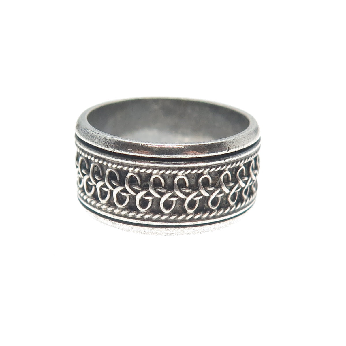 925 Sterling Silver Vintage Modernist Braided Oxidized Band Ring Size 6.75