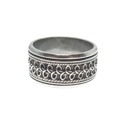925 Sterling Silver Vintage Modernist Braided Oxidized Band Ring Size 6.75