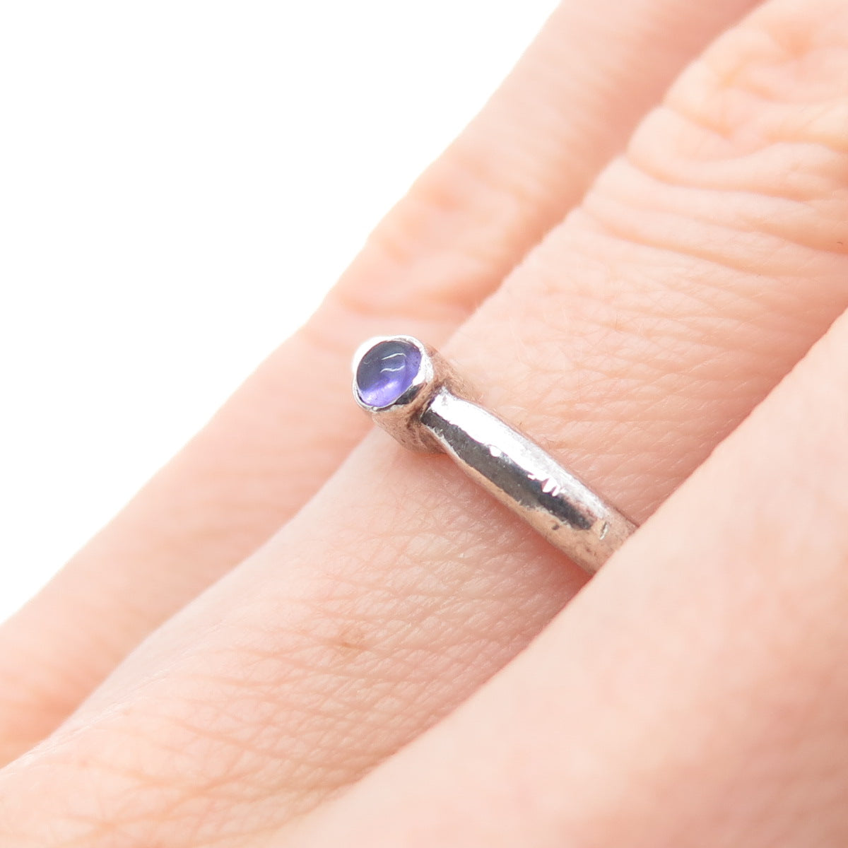 925 Sterling Silver Vintage Real Amethyst Adjustable Ring Size 6.25