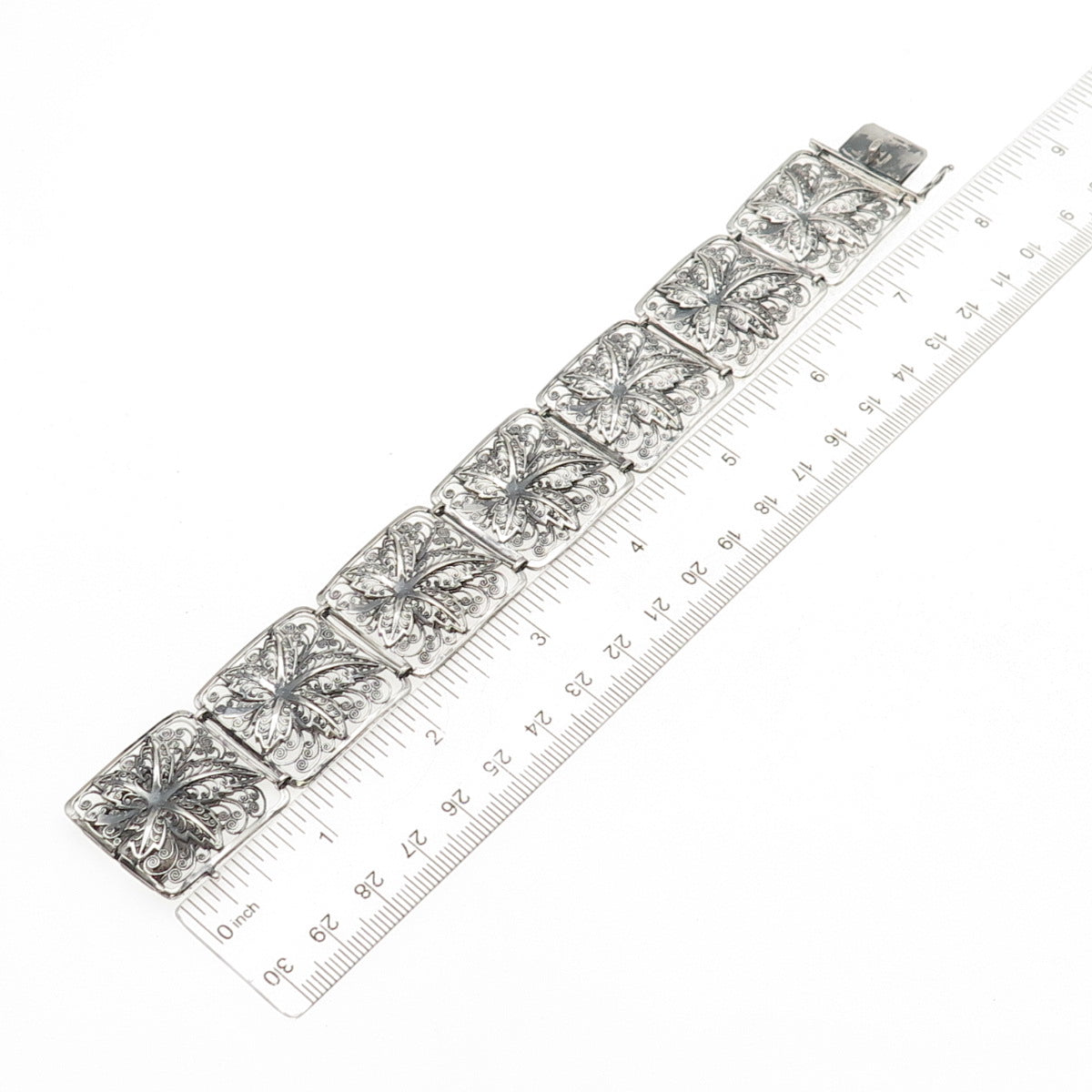 Alice Caviness Sterling Silver Antique Art Deco Floral Filigree Bracelet 7.5"