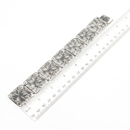 Alice Caviness Sterling Silver Antique Art Deco Floral Filigree Bracelet 7.5"