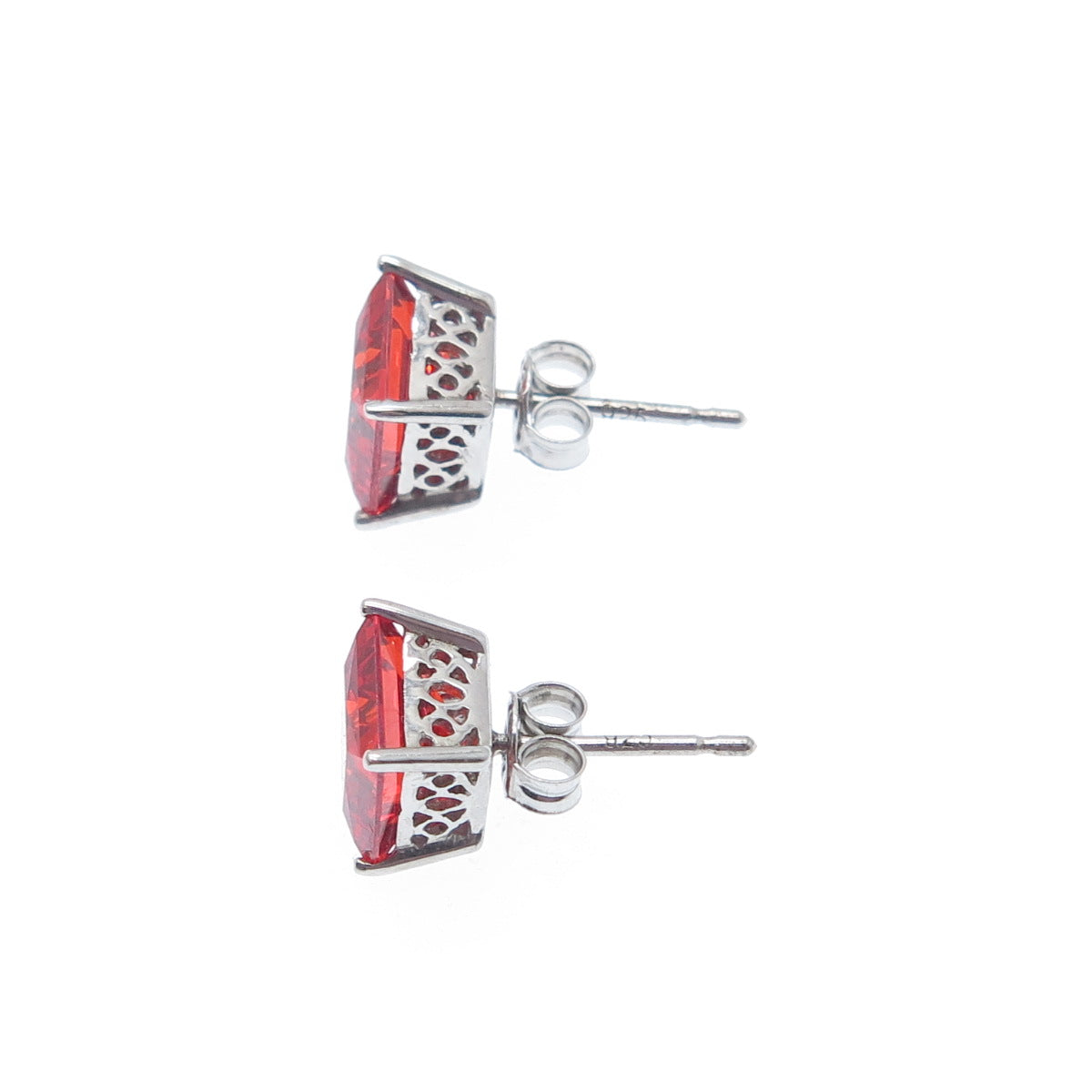 925 Sterling Silver Princess-Cut Fire C Z Stud Earrings