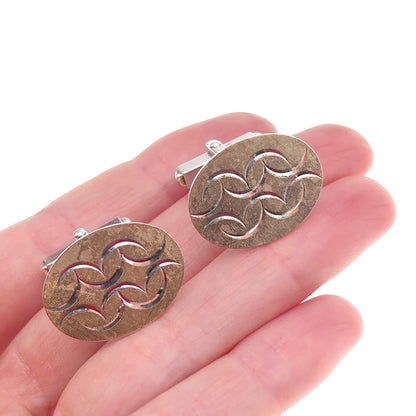 800 Silver Antique Art Deco Engraved Ornate Oval Cufflinks