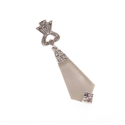 Jenna Nicole Sterling Silver Vintage Camphor Frosted Glass & Rhinestone Pendant