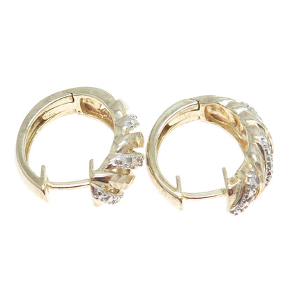 925 Sterling Silver Gold Plated Real Round-Cut Diamond Hoop Earrings