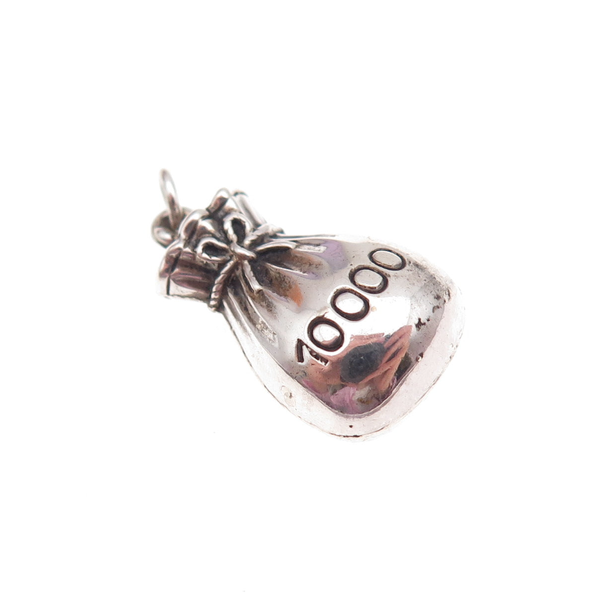 925 Sterling Silver Antique Art Deco 10 000 Money Bag Oxidized 3D Charm Pendant