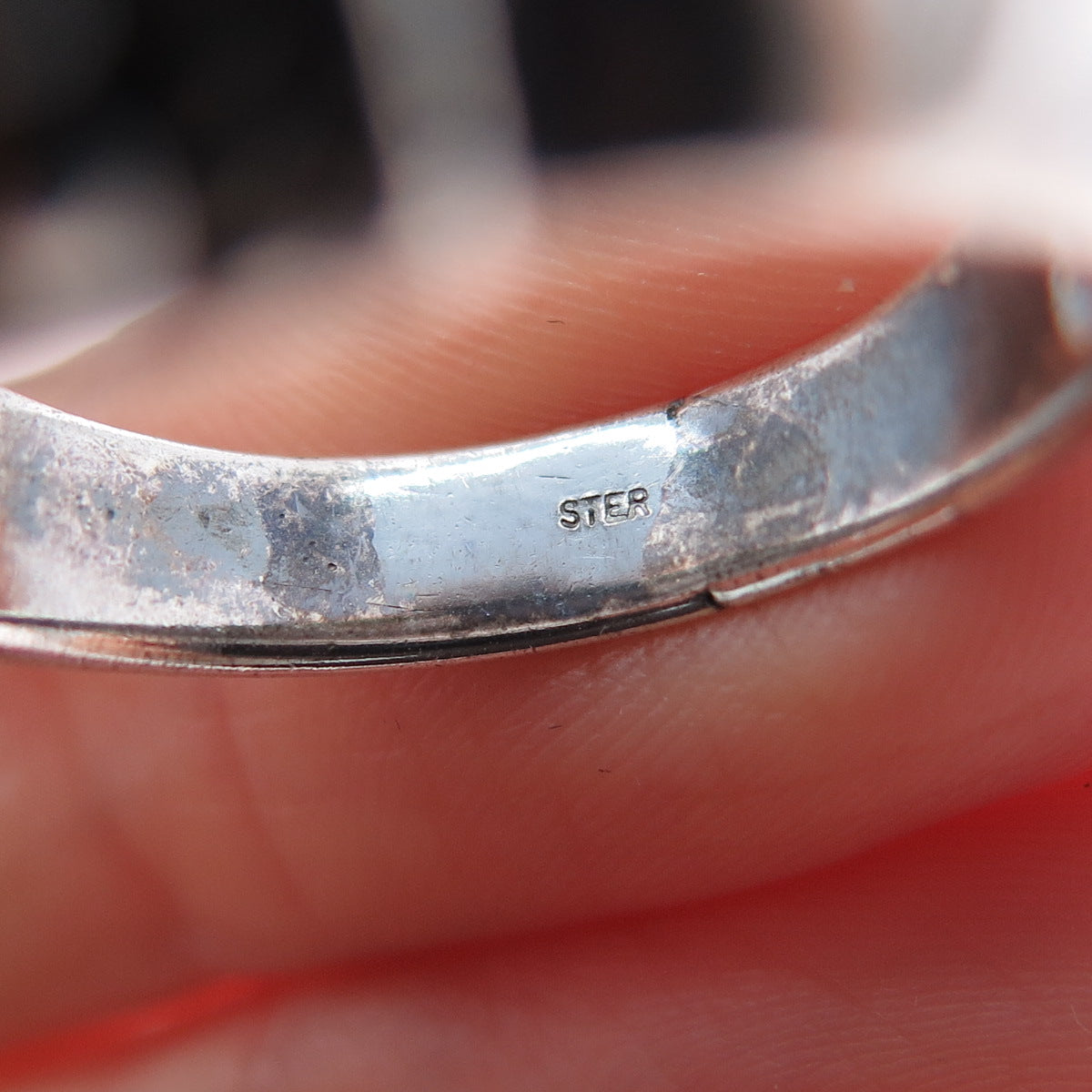 925 Sterling Silver Vintage Modernist Beaded Oxidized Ring Size 9.75