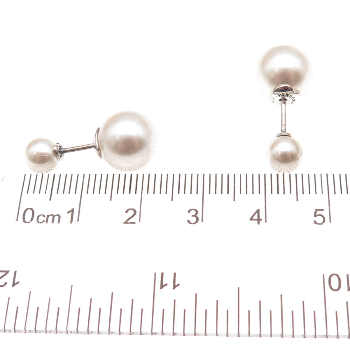 Pandora 925 Sterling Silver Faux Pearl Ball Stud Earrings