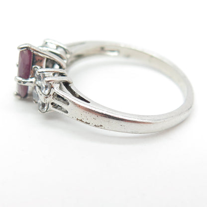 925 Sterling Silver Real Ruby Gemstone & C Z Ring Size 6