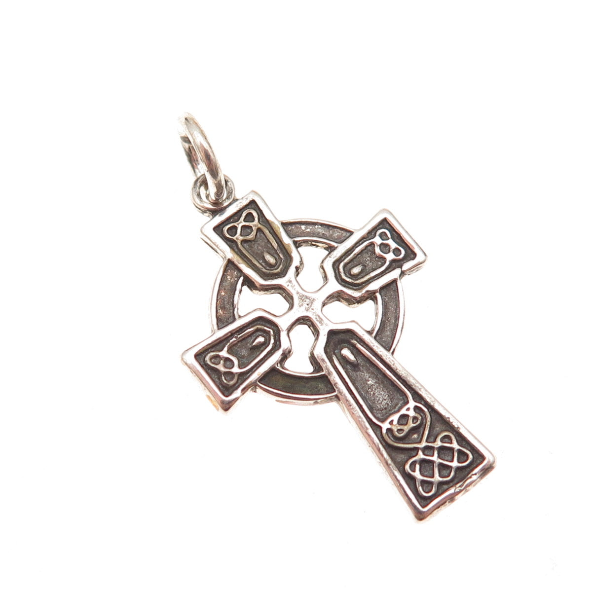 925 Sterling Silver Vintage Celtic Cross Oxidized Charm Pendant