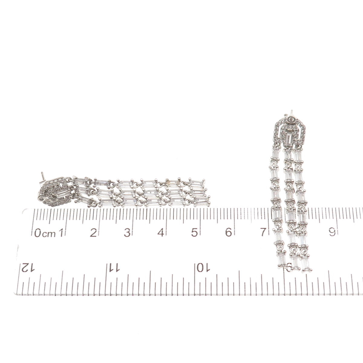 925 Sterling Silver Emerald & Round-Cut C Z Tassel Dangle Earrings