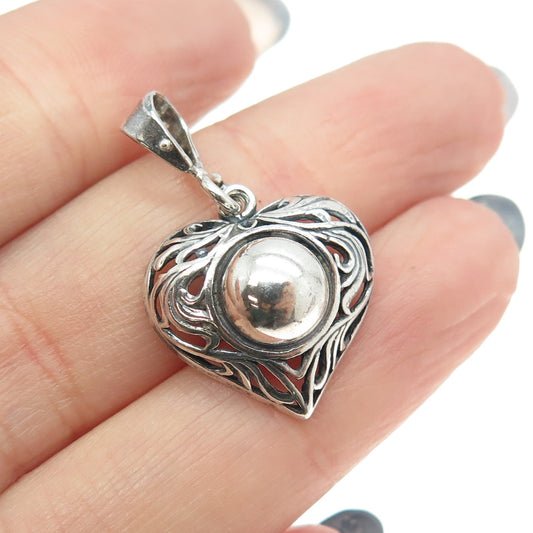 925 Sterling Silver Vintage Ball Scroll Heart Pendant