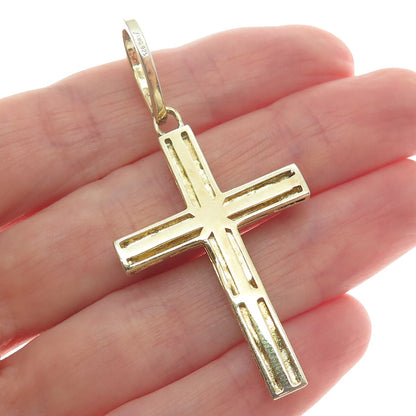 925 Sterling Silver Gold Plated Round-Cut Shaped C Z Cross Pendant