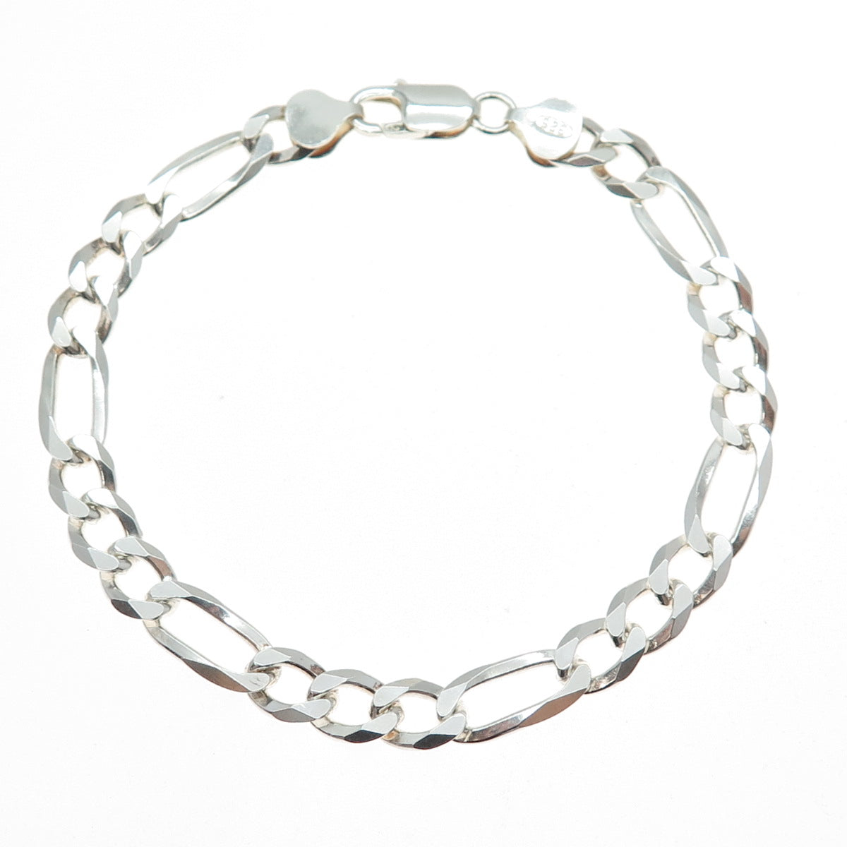 925 Sterling Silver Vintage Italy Figaro Link Bracelet 8.75"