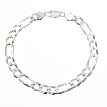 925 Sterling Silver Vintage Italy Figaro Link Bracelet 8.75"