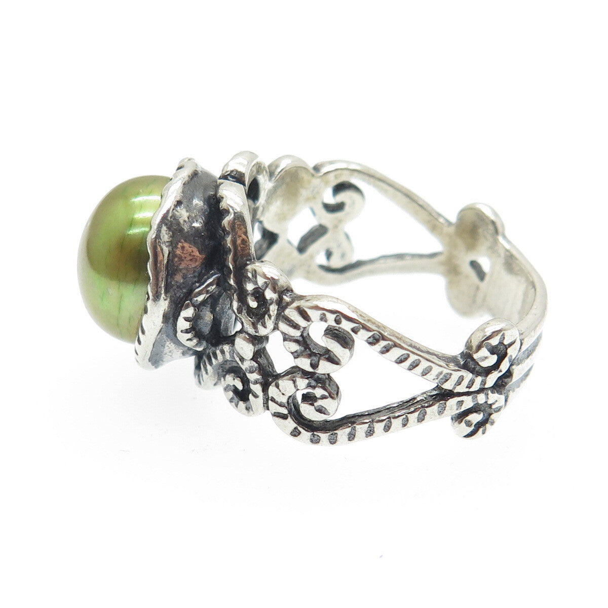 DIDAE 925 Sterling Silver Vintage Israel Real Pearl Oxidized Ring Size 8