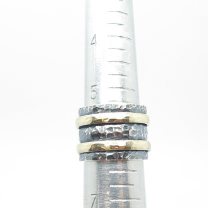 925 Sterling Silver Vintage 2-Tone Oxidized Hammered Rotating Ring Size 6