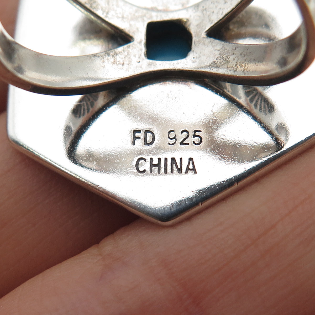 FD Felicia Design Sterling Silver Vintage Real Turquoise Oxidized Ring Size 9.25