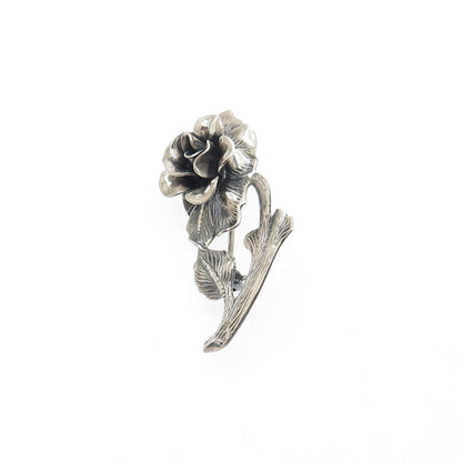 JEWELART 925 Sterling Silver Antique Art Deco Rose Flower Oxidized Pin Brooch