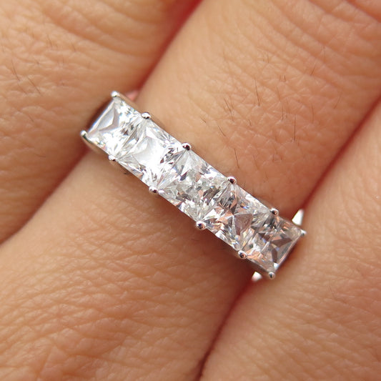 925 Sterling Silver Princess-Cut C Z Half Eternity Ring Size 7.25
