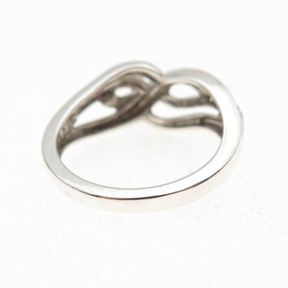 925 Sterling Silver Real Round-Cut Black & White Diamond Twisted Ring Size 7