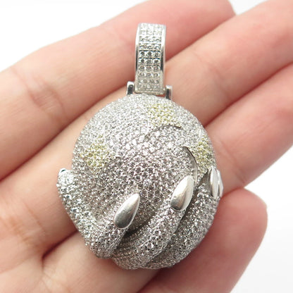 925 Sterling Silver REL Pave C Z Hand & Ball Pendant