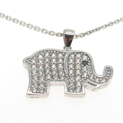 925 Sterling Silver Italy Pave C Z Elephant Pendant Cable Chain Necklace 16"