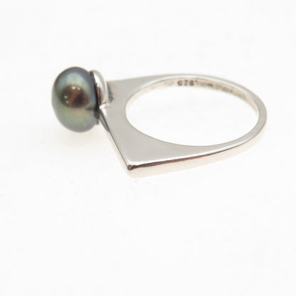Shube 925 Sterling Silver Vintage Real Tahitian Pearl Modernist Ring Size 4.75