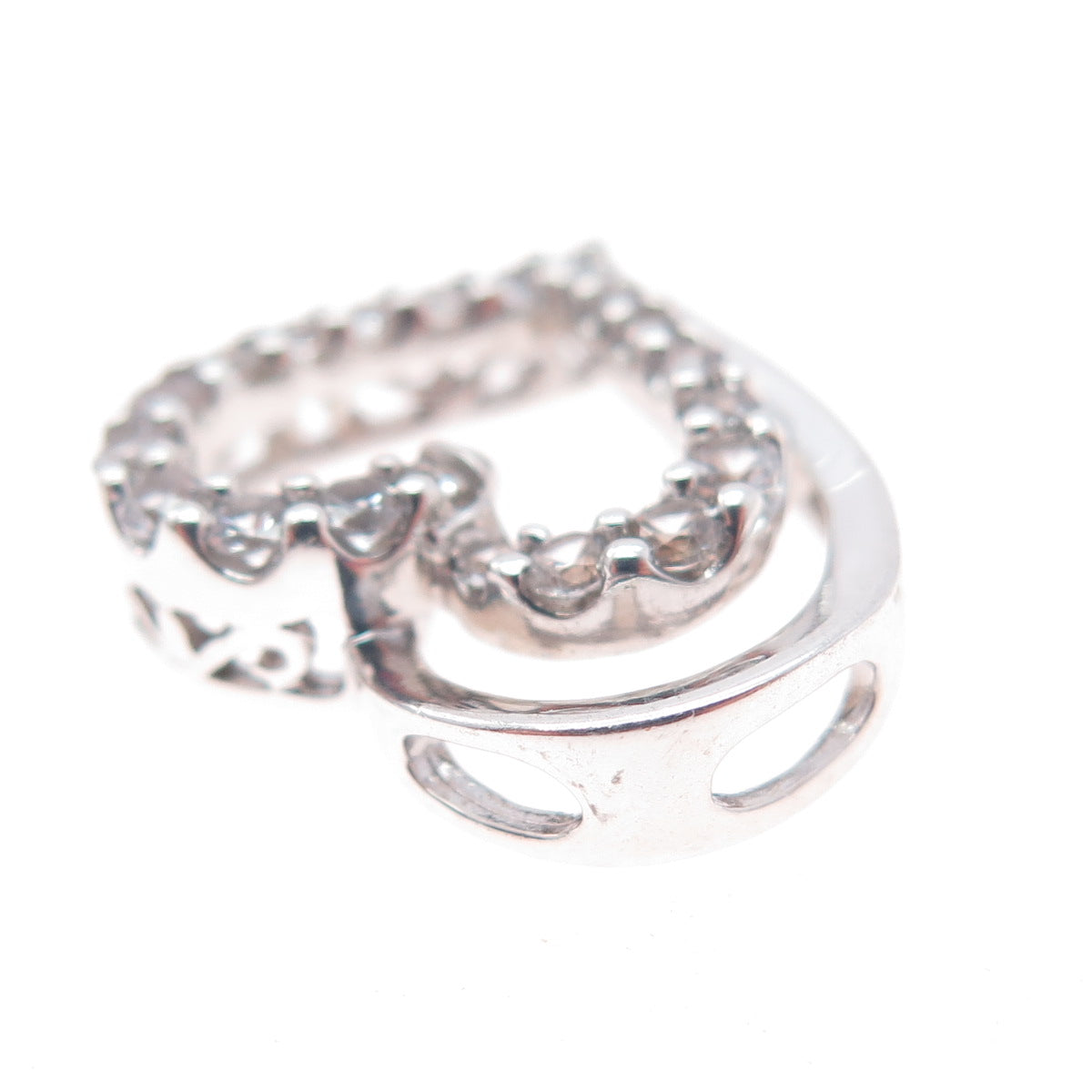 SUN 925 Sterling Silver Real Round-Cut White Topaz Heart Slide Charm Pendant
