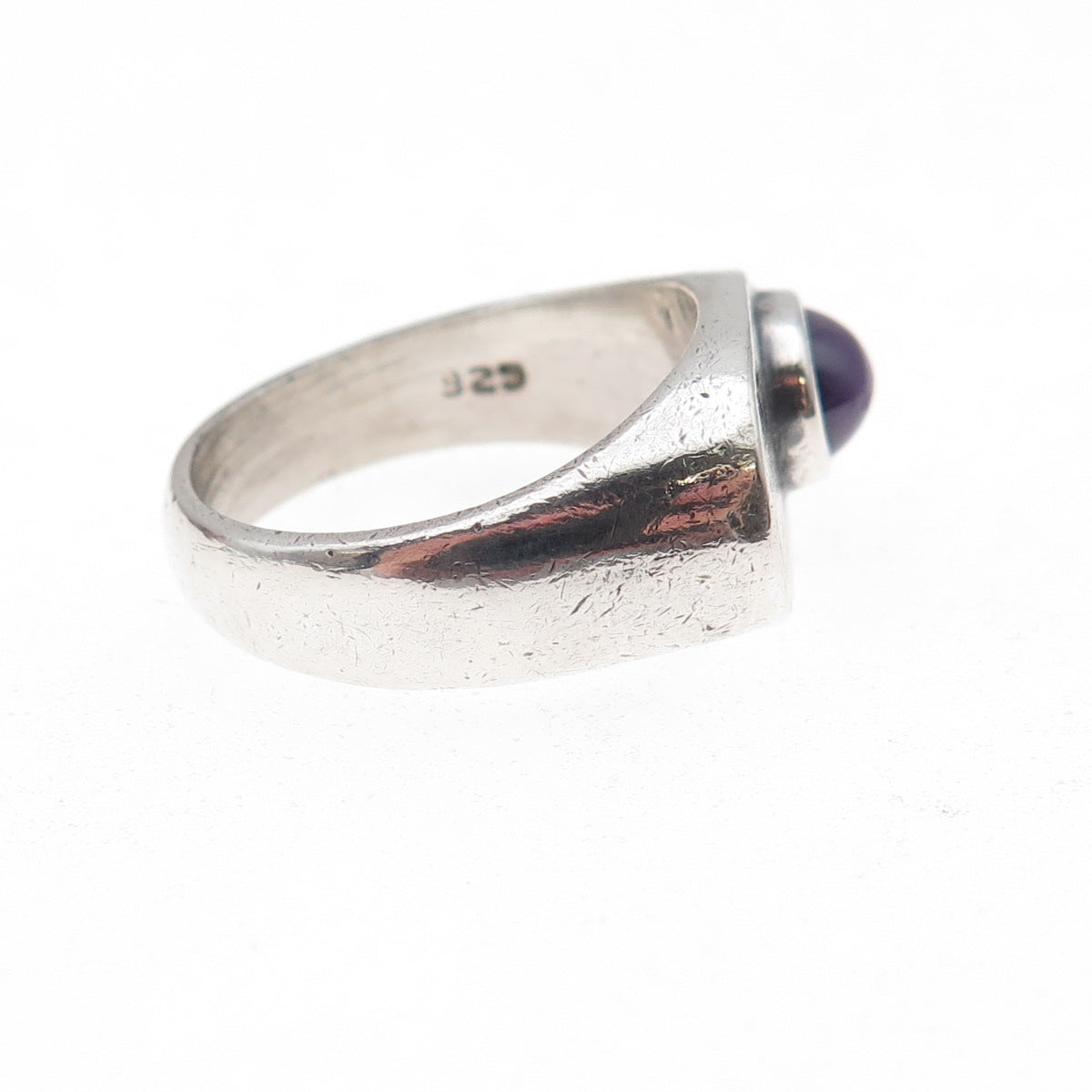 925 Sterling Silver Vintage Real Purple Sapphire Modernist Ring Size 8.25