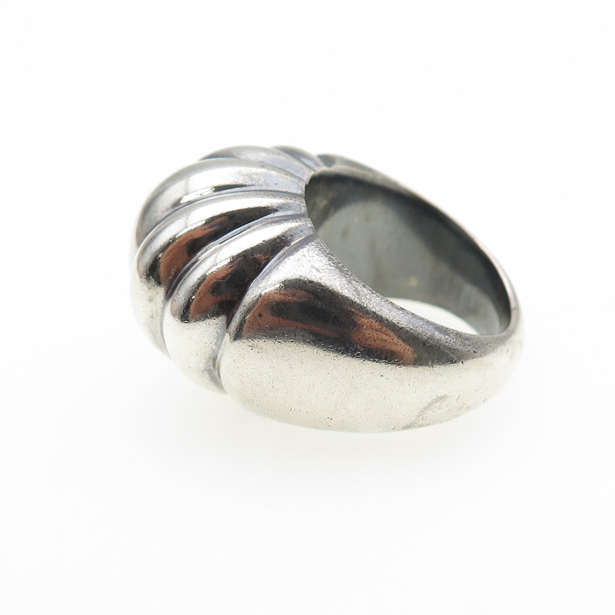 925 Sterling Silver Vintage Modernist Ribbed Dome Oxidized Ring Size 6.5