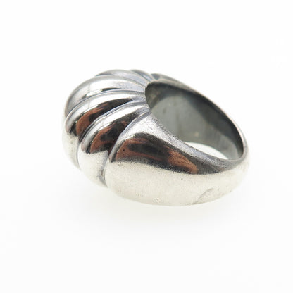 925 Sterling Silver Vintage Modernist Ribbed Dome Oxidized Ring Size 6.5