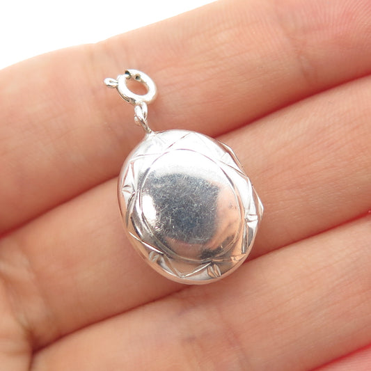 925 Sterling Silver Vintage Engraved Sun Spring Ring Oval Locket Charm Pendant