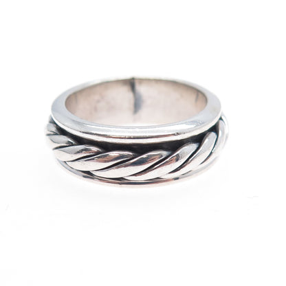 925 Sterling Silver Vintage Mexico Rope Oxidized Rotating Band Ring Size 7.75