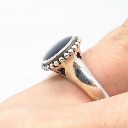 925 Sterling Silver Vintage Real Black Onyx Gemstone Beaded Ring Size 6.5