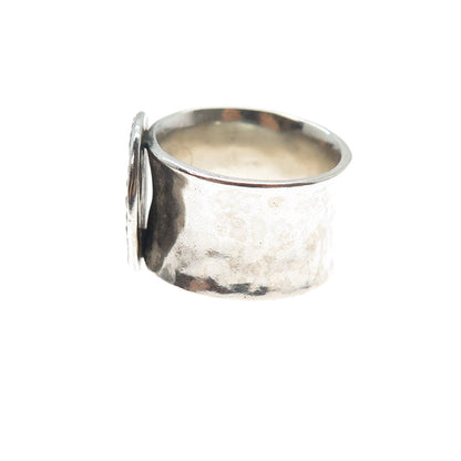 PAUL BRACKNA 925 Sterling Silver Vintage Modernist Disc Oxidized Ring Size 7.5