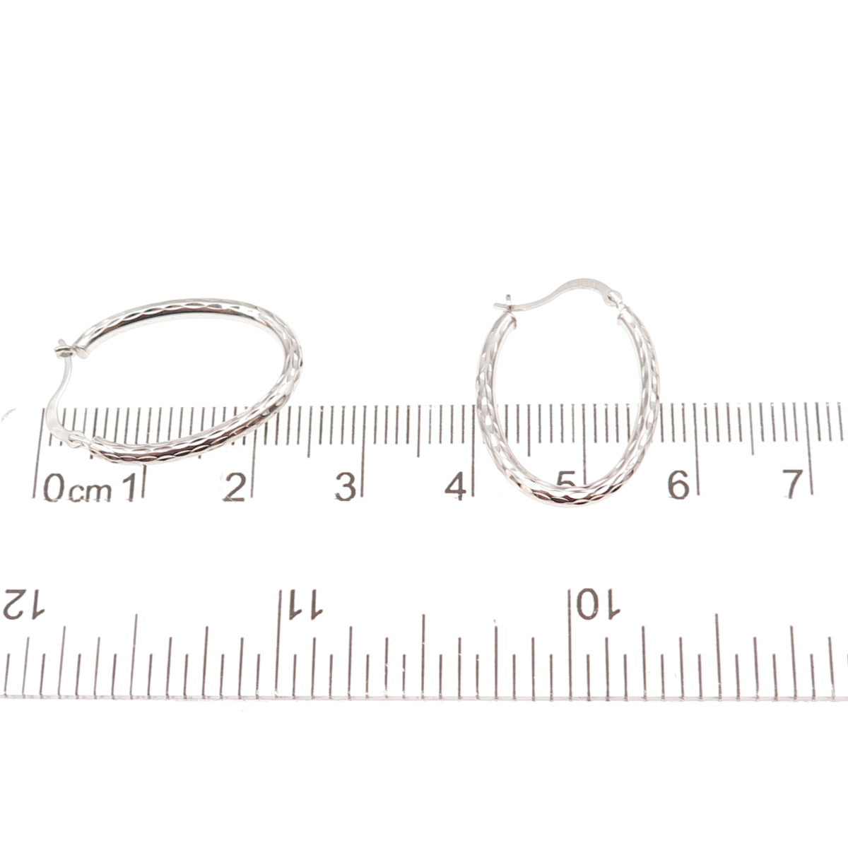 14K White Gold Vintage Israel Oval Hoop Earrings