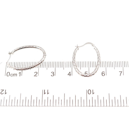14K White Gold Vintage Israel Oval Hoop Earrings