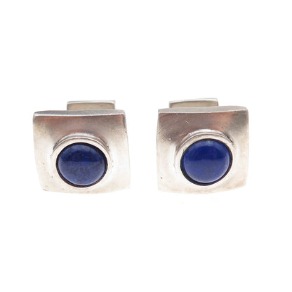 Robin Rotenier 925 Sterling Silver Vintage Real Lapis Modernist Square Cufflinks