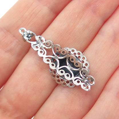 925 Sterling Silver Vintage Flower & Butterfly Filigree Oxidized Charm Pendant