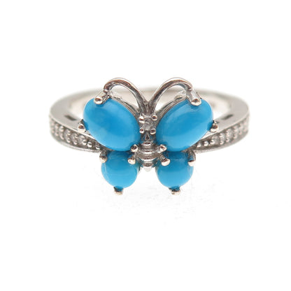 Chuck Clemency 925 Sterling Real Turquoise White Topaz Butterfly Ring Size 8.25
