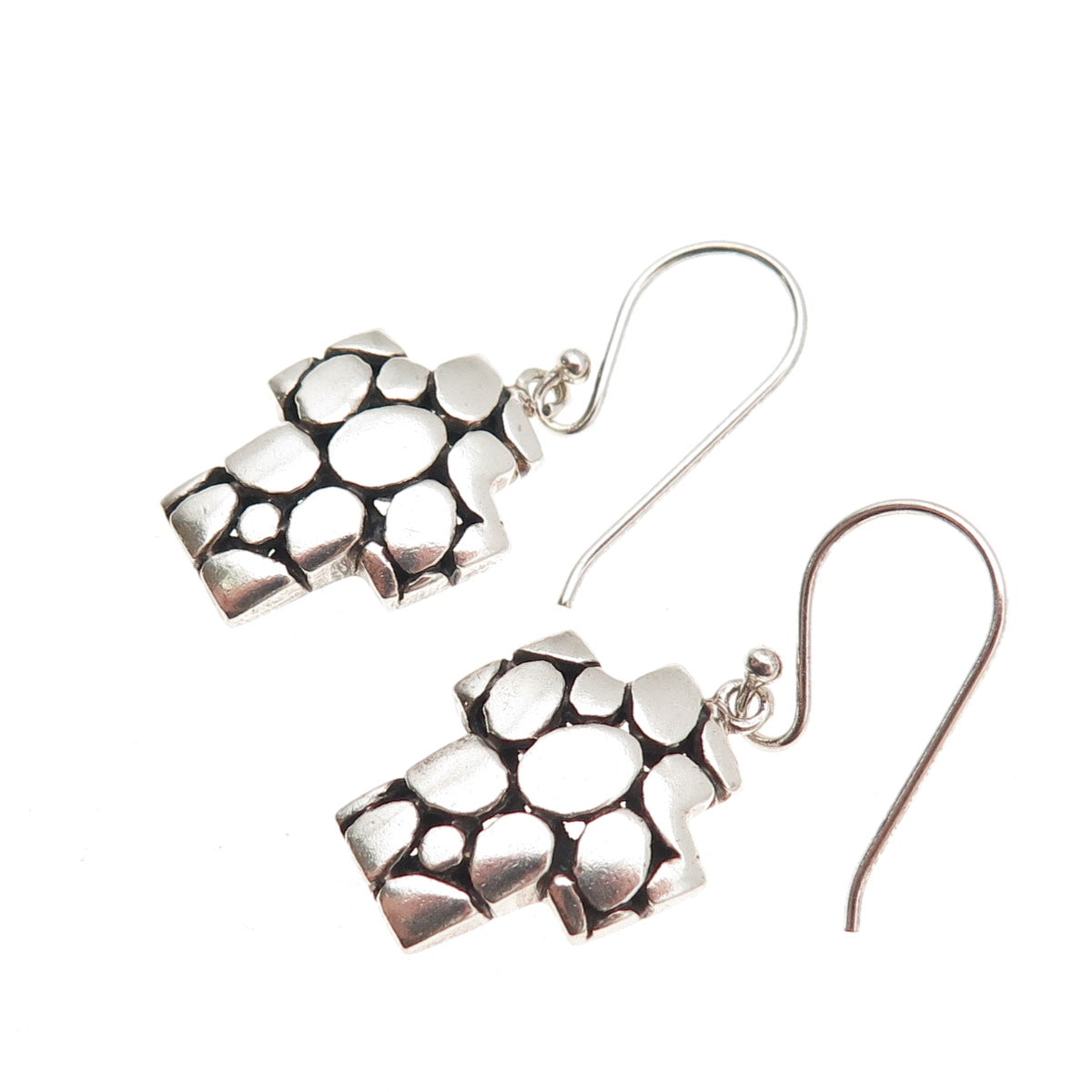 925 Sterling Silver Vintage Kali Dotted Cross Dangle Earrings