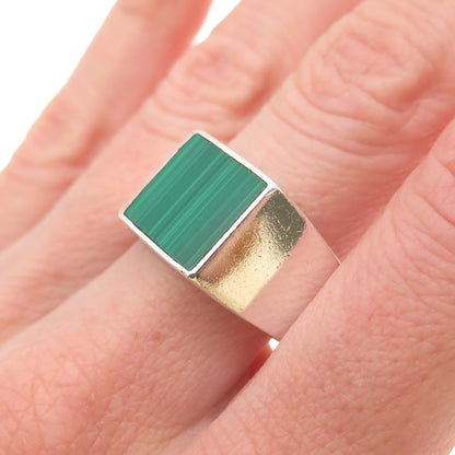 925 Sterling Silver Vintage Mexico Real Malachite Signet Ring Size 11.25
