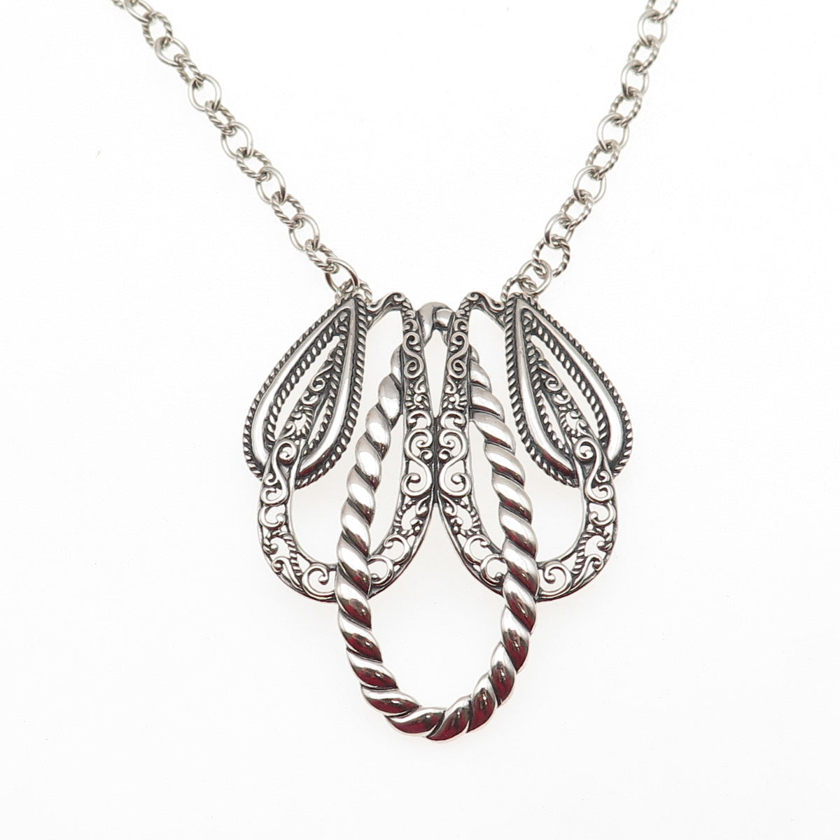 Carolyn Pollack 925 Sterling Silver Vintage Floral Cable Chain Necklace 16"