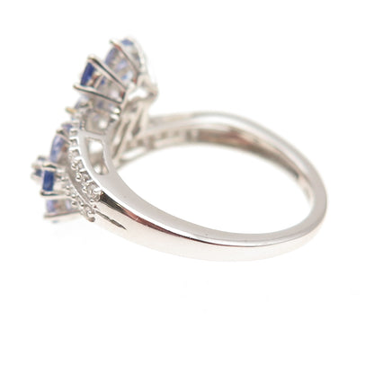 Chuck Clemency 925 Sterling 2-Tone Real Tanzanite & Topaz Floral Ring Size 8.25