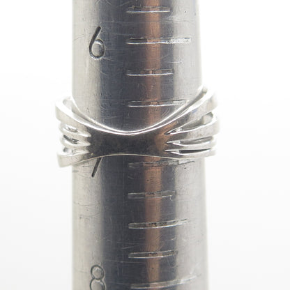 925 Sterling Silver Real Round-Cut Black & White Diamond Crisscross Ring Size 7